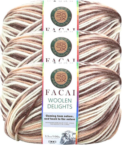 Facai Blend Merino Wool Yarn for Knitting - Worsted Weight,197yds (3.5oz) Ball, Ideal for Sweaters, Scarves, and Accessories (3, Cappuccino)