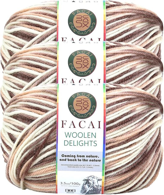 Facai Blend Merino Wool Yarn for Knitting - Worsted Weight,197yds (3.5oz) Ball, Ideal for Sweaters, Scarves, and Accessories (3, Cappuccino)