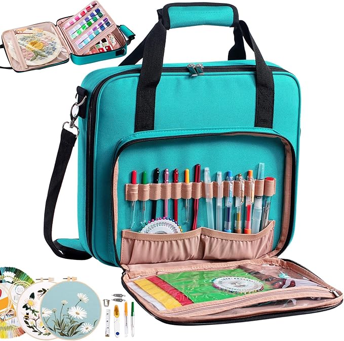 | Large Embroidery Project Bag - Cross Stitch Supplies Organizer - Embroidery Kits & Storage Bag - Organizer for Floss, Loops (Bag Only)