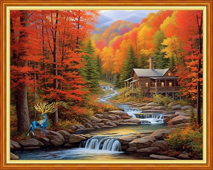 Dimensean Stamped Cross Stitch Kits Full Range of Embroidery Patterns Starter Kits for Beginners Adult DIY Cross Stitches Needlepoint Kits 11CT-Autumn Creek 16x20 inch