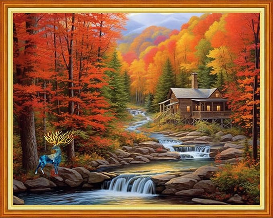 Dimensean Stamped Cross Stitch Kits Full Range of Embroidery Patterns Starter Kits for Beginners Adult DIY Cross Stitches Needlepoint Kits 11CT-Autumn Creek 16x20 inch