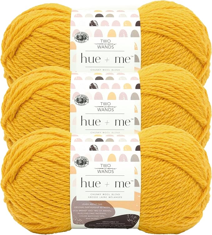 Lion Brand Yarn, Hue + Me Chunky Yarn for Crocheting, Knitting, and Crafts, Sunflower, 3 Pack