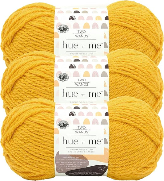 Lion Brand Yarn, Hue + Me Chunky Yarn for Crocheting, Knitting, and Crafts, Sunflower, 3 Pack