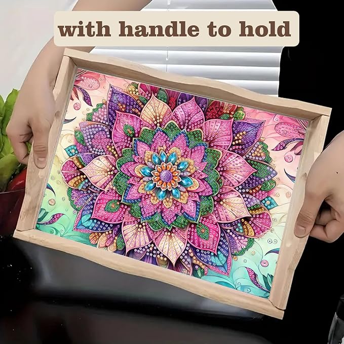 SHLUHA Diamond Art Kits for Adults Wooden Serving Trays with Handle Food Tray for Breakfast Home Decor Gift (TT009)
