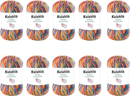 500g(10x50g) Acrylic Yarn for Crocheting and Knitting, Colorful Gradient Yarn Thread, 10 Rolls Skeins, Multicolor Hilo Acrílico, Perfect for DIY Crafts Project