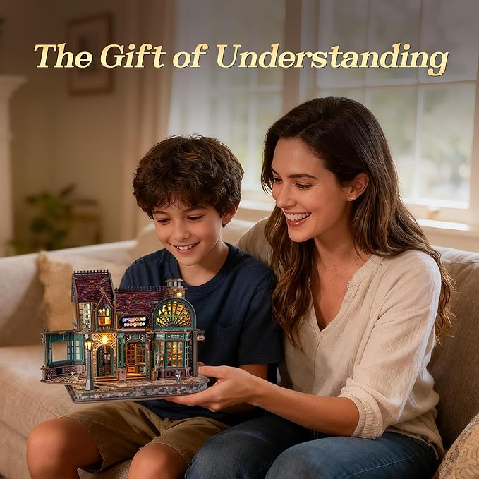 3D Wooden Puzzle Magic Bookstore with LED Lights - DIY Miniature Kit, Spellbound Bookshop, Home Décor Display, Creative Gift for Adults and Teens