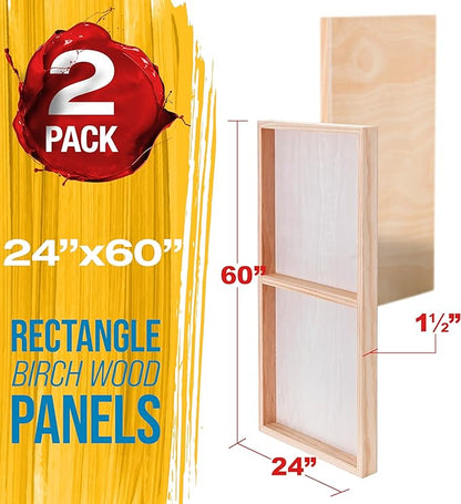 U.S. Art Supply 24" x 60" Unfinished Cradled Wood Panels for Painting, Gallery 1-1/2" Deep (2 Pack) - Artist Depth Wooden Wall Canvases - Mixed-Media Craft, Acrylic, Oil, Encaustic, Paint Pouring