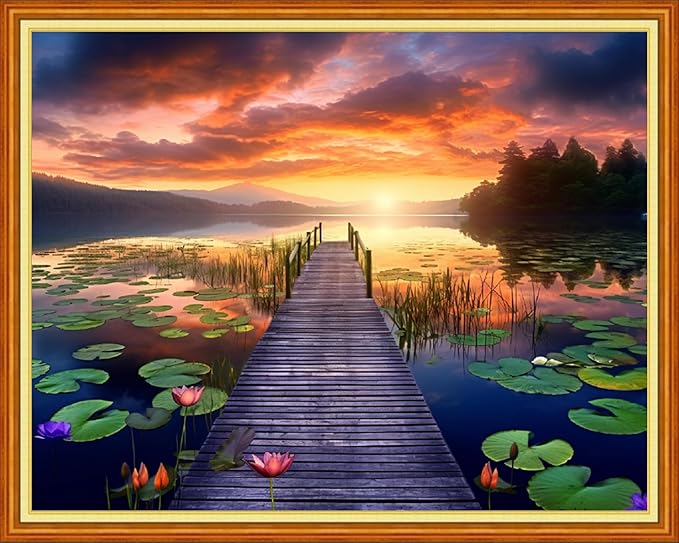 Dimensean Stamped Cross Stitch Kits Full Range of Embroidery Patterns Starter Kits for Beginners Adult DIY Cross Stitches Needlepoint Kits 11CT-Lotus by The Lake 16x20 inch