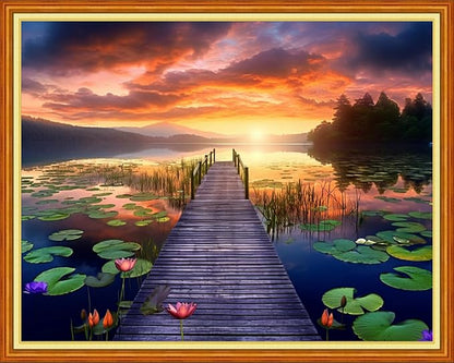 Dimensean Stamped Cross Stitch Kits Full Range of Embroidery Patterns Starter Kits for Beginners Adult DIY Cross Stitches Needlepoint Kits 11CT-Lotus by The Lake 16x20 inch