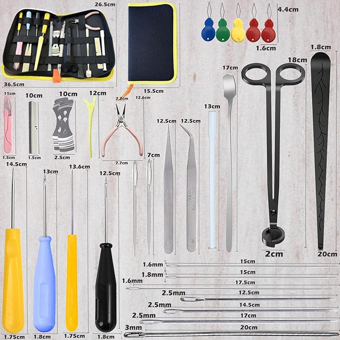 DIY Candle Making Supplies with Organizer Bag Mold Hook&Eye Punch Needle,Big Hole Long Needle Awl for Candle Making,Wick Trimmer& Dipper,Candle Wick Roll 200 Ft,Candle Tool Inserting Wick for Beginner