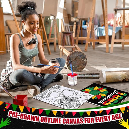 Sherr 140 Pcs 20 Set Pre Drawn Canvas Kit for Painting Craft Sip and Paint Kit for Adults Pre Printed Canvas Painting Favor for Virtual DIY Birthday Gifts Adult's Date Party(Juneteenth)