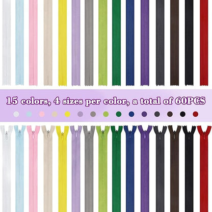 Invisible Zipper, DOITEM 45pcs 6 Inch 8 Inch 10 Inch 12 Inch Invisible Multicolor Nylon Coil Zippers for Sewing and Crafts 15 Colors