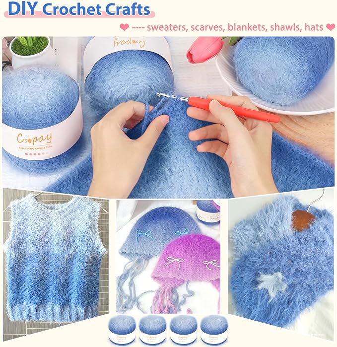 Coopay Ombre Yarn for Crocheting and Knitting - 4 Pack Dual Gradient Yarn Cake with Plush of 100g/3.52oz - 190m/207yds - 38% Wool, 40% Nylon, 22% Acrylic for Sweaters, Hats, Scarves (Empty Mountain)