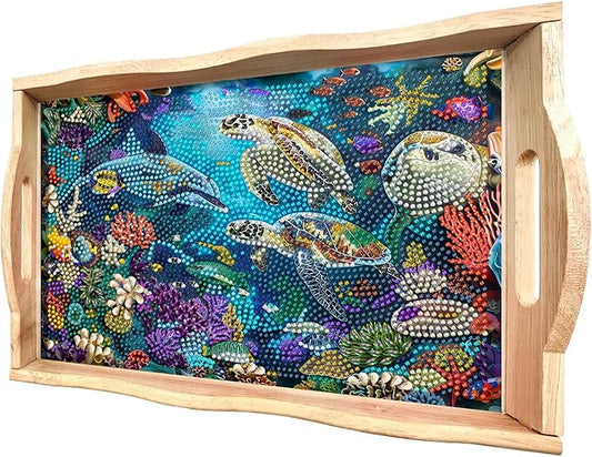 DOTSOPS Landscape Diamond Art Painting Wooden Serving Trays with Handles Tray with Handles,Big Gem for Parties Home Decor (12x16 Inches)