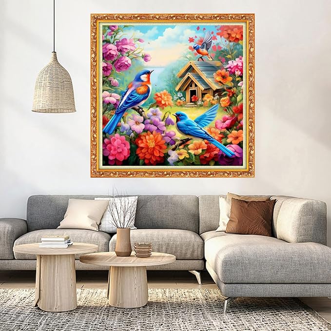 DMCVIVR Stamped Cross Stitch Kits for Beginners Adults Needlepoint Kits for Beginners Embroidery Kits for Adults Crossstitch Kit for Beginners 11CT-Bird House 18x18 inch