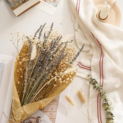 Dried Lavander Flower Bouquet with Babies Breath, Used for Home Farmhouse Decor, Table Decor Real Dried Flowers for vase, Gift for Mother Friend. 16.5 Inches