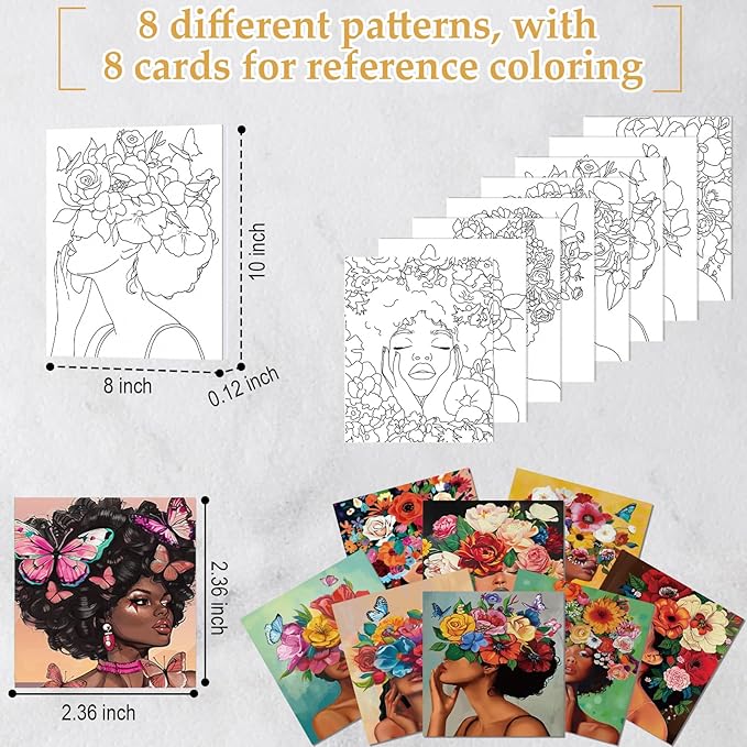 Cholemy 36 Pcs Valentine Paint and Sip Kit for Adults 8''x10'' Pre Drawn Canvas for Painting DIY Afro Acrylic Painting Kit Wood Easel Brushes Date Night Bulk for Party Gifts(Flower Lady)