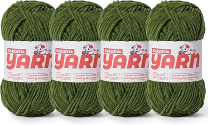 4 Pack Plush Chunky Chenille Yarn for Crocheting, Soft Fluffy Velvet Yarn for Crocheting Amigurumi, Fuzzy Baby Blanket Knitting 400g/524yds Bulky(4 Pine Green)