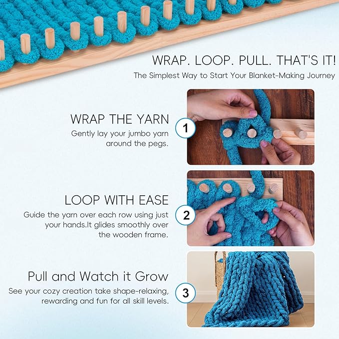 LITURTOO Chunky Blanket Loom - Loom for DIY Throw Blankets, Adjustable Size Hand Knitting Yarn Chunky,No Needles Required,Beginner Friendly Yarn Craft (61")