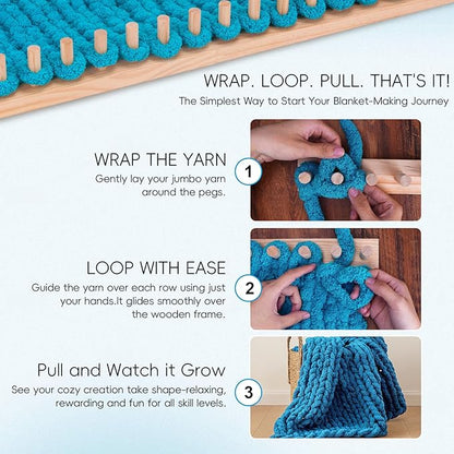 LITURTOO Chunky Blanket Loom - Loom for DIY Throw Blankets, Adjustable Size Hand Knitting Yarn Chunky,No Needles Required,Beginner Friendly Yarn Craft (61")