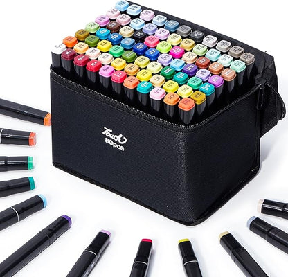 Hopesky 80 Colors Alcohol Markers - Dual Tip Permanent Art Markers Set for Coloring Drawing Painting, Fine and Chisel Tip Alcohol Based Pens with Storage Case for Adult Artists