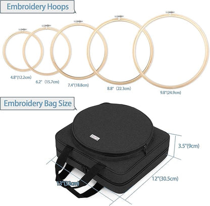 LoDrid Embroidery Kit, Embroidery Project Bag with Embroidery Kit, Portable Craft Carry Case with Starter Kit, Embroidery Supplies Storage Bag and Cross Stitch Kits for Beginners, Adults, Black