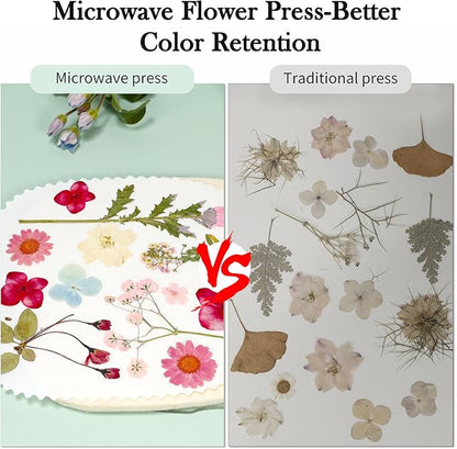 Aboofx Microwave Flower Press Kit, 6.3"x6.3" Quick Dry Flower Pressing Kit with Washable Cloth for Crafts Pressed Flowers and Plant for DIY Art, Preservation for Bookmark Frame Wedding Flowers Drying