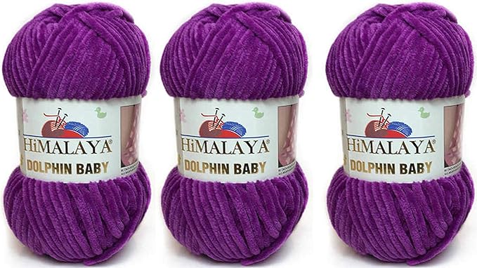 3 Skein/Pack Himalaya Dolphin Baby Chenille Yarn, Each Ball 100 gr (3.5 oz), 120 m (132 Yards), 100% Polyester, Super Bulky Baby Blanket Velvet Amigurumi Yarn, 80358 - Indigo Purple