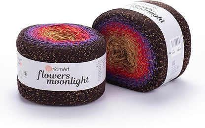 2 Skein/Pack YarnArt Flowers Moonlight Gradient Glitter Yarn, Each Ball 9.17 oz (260 gr) / 1094 Yards (1000m), 53% Cotton 43% Acrylic 4% Metallic Polyester, Yarn for Knitting and Crochet (3265)