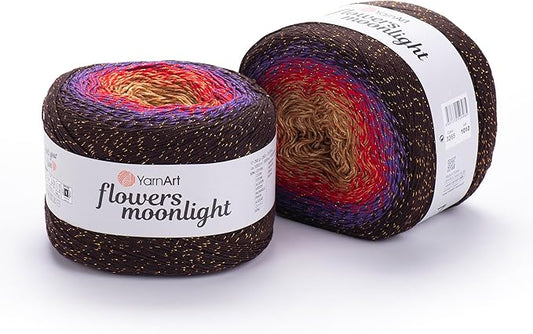 2 Skein/Pack YarnArt Flowers Moonlight Gradient Glitter Yarn, Each Ball 9.17 oz (260 gr) / 1094 Yards (1000m), 53% Cotton 43% Acrylic 4% Metallic Polyester, Yarn for Knitting and Crochet (3265)