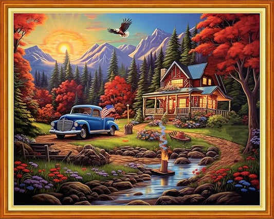 Findvoor Stamped Cross Stitch Kits for Beginner Embroidery Kits for Beginners Adults DIY 11CT Cross Stitch Patterns Needlepoint Kits Crossstitching Kits-Outdoor Scenery 16x20 inch