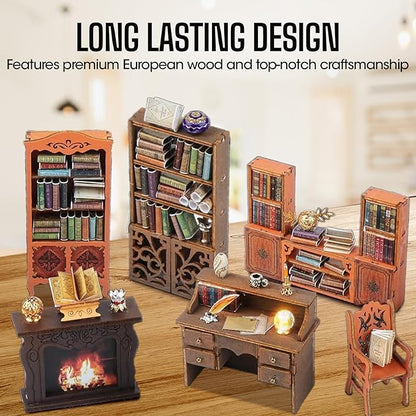 HURUC Book Nook Kit – Library Theme DIY Booknook with LED Lights | Book Nook Kits for Adults, Teens | Beginner-Friendly Nook Book for Home Décor | Perfect Booknook DIY Kit Gift
