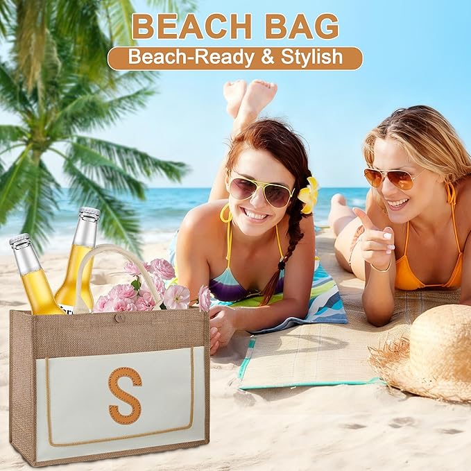 guofa DIY Jute Tote Bag with Embroidery Kit – Customizable Canvas Tote for Women, Personalized Handmade Bag for Birthday, Wedding, Beach, Everyday Use (S)