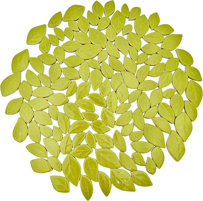 500g/1.1lb Leaf-Shaped Ceramic Mosaic Tiles,Ceramic Mosaic Pieces for Crafts,Mosaic Tiles for Home Decoration or DIY Crafts,Mosaic Making Supplies. (Yellowish Green)
