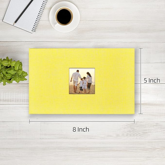 potricher Small Photo Album 4x6 100 Photos Linen Cover Picture Photo Book for Family Wedding Anniversary Baby Vacation (Yellow,100 Pockets)