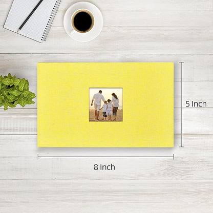 potricher Small Photo Album 4x6 100 Photos Linen Cover Picture Photo Book for Family Wedding Anniversary Baby Vacation (Yellow,100 Pockets)