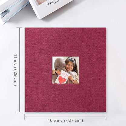Vienrose Large Photo Album Self Adhesive for 4x6 8x10 Pictures Linen Scrapbook Album DIY 60 Blank Pages with A Metallic Pen Red