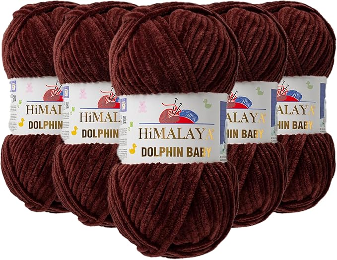 5 Skein/Pack Himalaya Dolphin Baby Chenille Yarn, Each Ball 100 gr (3.5 oz), 120 m (132 Yards), 100% Polyester, Super Bulky Baby Blanket Velvet Amigurumi Yarn, 80336 - Dark Brown
