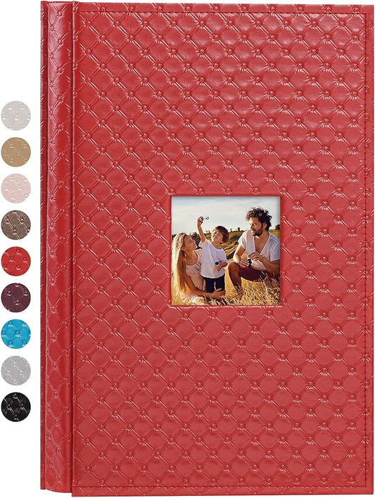 Mublalbum Small Photo Album 4x6 300 Photos Leather Cover Picture Book with Horizontal Pockets for Baby Wedding Anniversary and Family (Red)