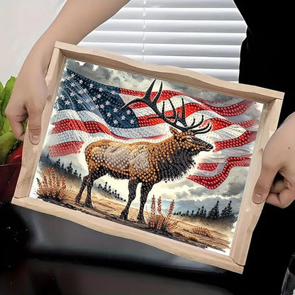 DoxQcs DIY Diamond Art Wooden Tray Kit Easter Food Tray with Handle Diamond Painted Table Decoration Tray for Breakfast Bar Dinner Table Diamond Art Painting for Beginners-#05-USA Moose