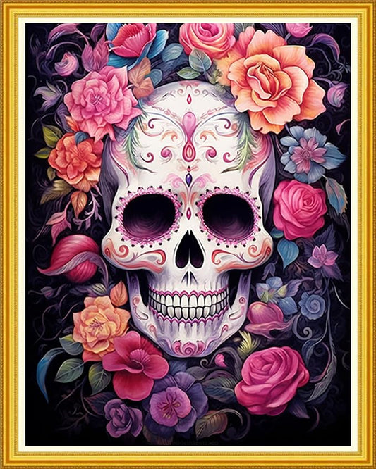 DMCVIVR Stamped Cross Stitch Kits for Beginners Adults Needlepoint Kits for Beginners Embroidery Kits for Adults Crossstitch Kit for Beginners 11CT-Magic Skull 16x20 inch