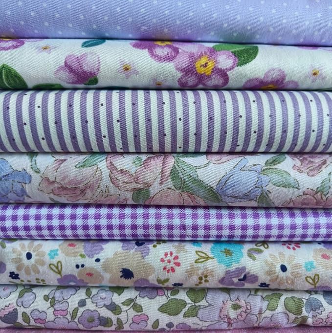 7Pcs 9.8"*9.8"(25cm*25cm) Cotton Fabric DIY Making Supplies Quilting Patchwork Fabric Fat Quarter Bundles DIY for Quilting Cotton Patchwork Cushions(Purple, 25 * 25cm)
