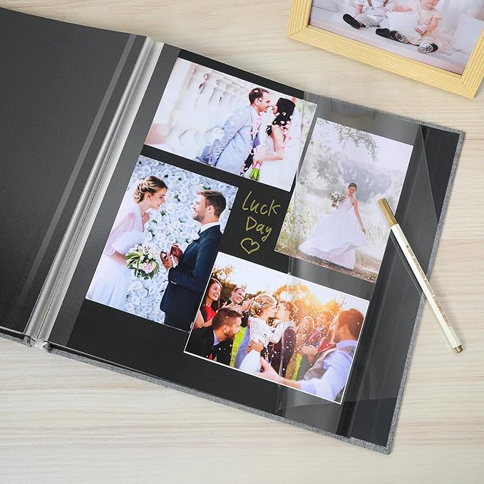 Spbapr Large Photo Album Self Adhesive Linen Cover Magnetic Scrapbook Album DIY Scrap Book 40 Black Sticky Pages for 4x6 5x7 8x10 10x12 Pictures with A Metal Pen