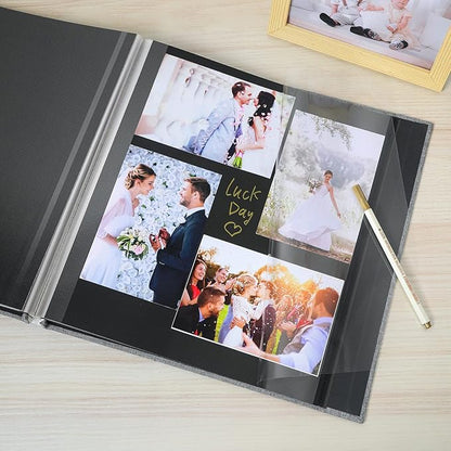 Spbapr Large Photo Album Self Adhesive Linen Cover Magnetic Scrapbook Album DIY Scrap Book 40 Black Sticky Pages for 4x6 5x7 8x10 10x12 Pictures with A Metal Pen