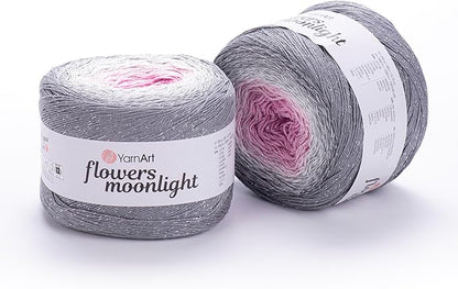 2 Skein/Pack YarnArt Flowers Moonlight Gradient Glitter Yarn, Each Ball 9.17 oz (260 gr) / 1094 Yards (1000m), 53% Cotton 43% Acrylic 4% Metallic Polyester, Yarn for Knitting and Crochet (3293)