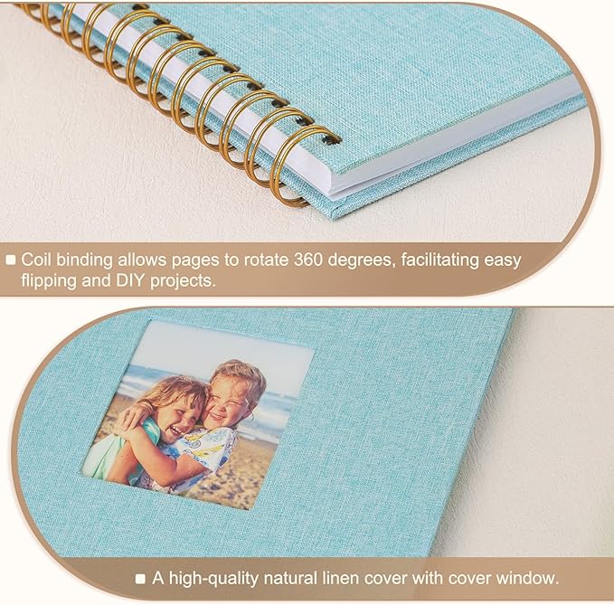 Scrapbook Photo Album 8x8 Inches 40 Pages Hardcover Kraft Paper Linen Cover Scrap Book Memory Book DIY Scrapbook Albums for Wedding Baby Boyfriend Travel Anniversary Family, LightBlue