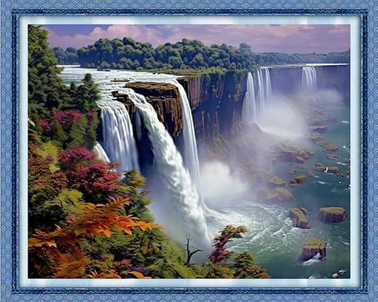 Dimxvean Stamped Cross Stitch Kits,Cross Stitch Kits for Adults Beginners,Embroidery Kits Full Range of Cross Stitch Stamped Kits Needlepoint Kits Cross Stitch Patterns-Waterfall Scenery 16x20 inch