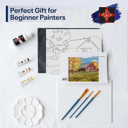 Painting4Real DIY Art Painting Kit for Adults – Learn to Paint Barn to The Peaks with Video Tutorials – 9 Pieces Acrylic Paint Set for Adults –Perfect Christmas Crafts & Holiday Gifts for Art Lovers