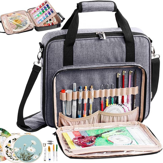 | Large Embroidery Project Bag - Cross Stitch Supplies Organizer - Embroidery Kits Bag - Storage & Organizer for Floss, Loops