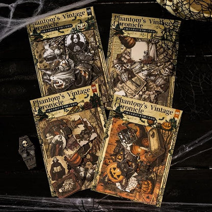 240 Pieces Dark Horror Themed Stickers and Scrapbook Paper Kit, 4 Pack Aesthetic Decorative Scrapbook Stickers for Scrapbooking, Journaling, DIY Crafts and Planner Supplies